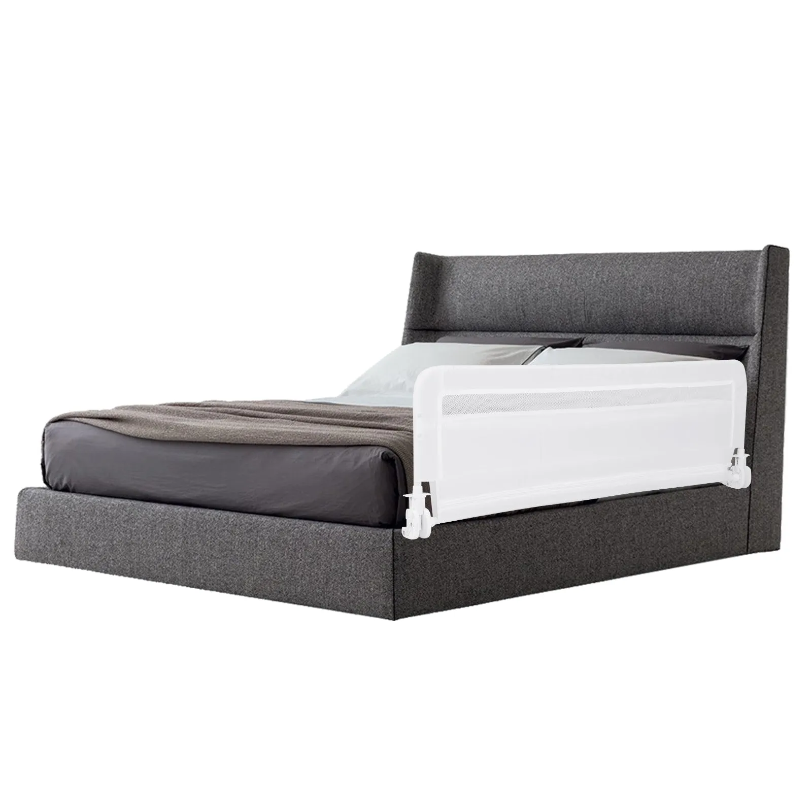 100 CM/120 CM Foldable Baby Bed Rail with Removable Washable Cover and Safety Strap-White-120 cm