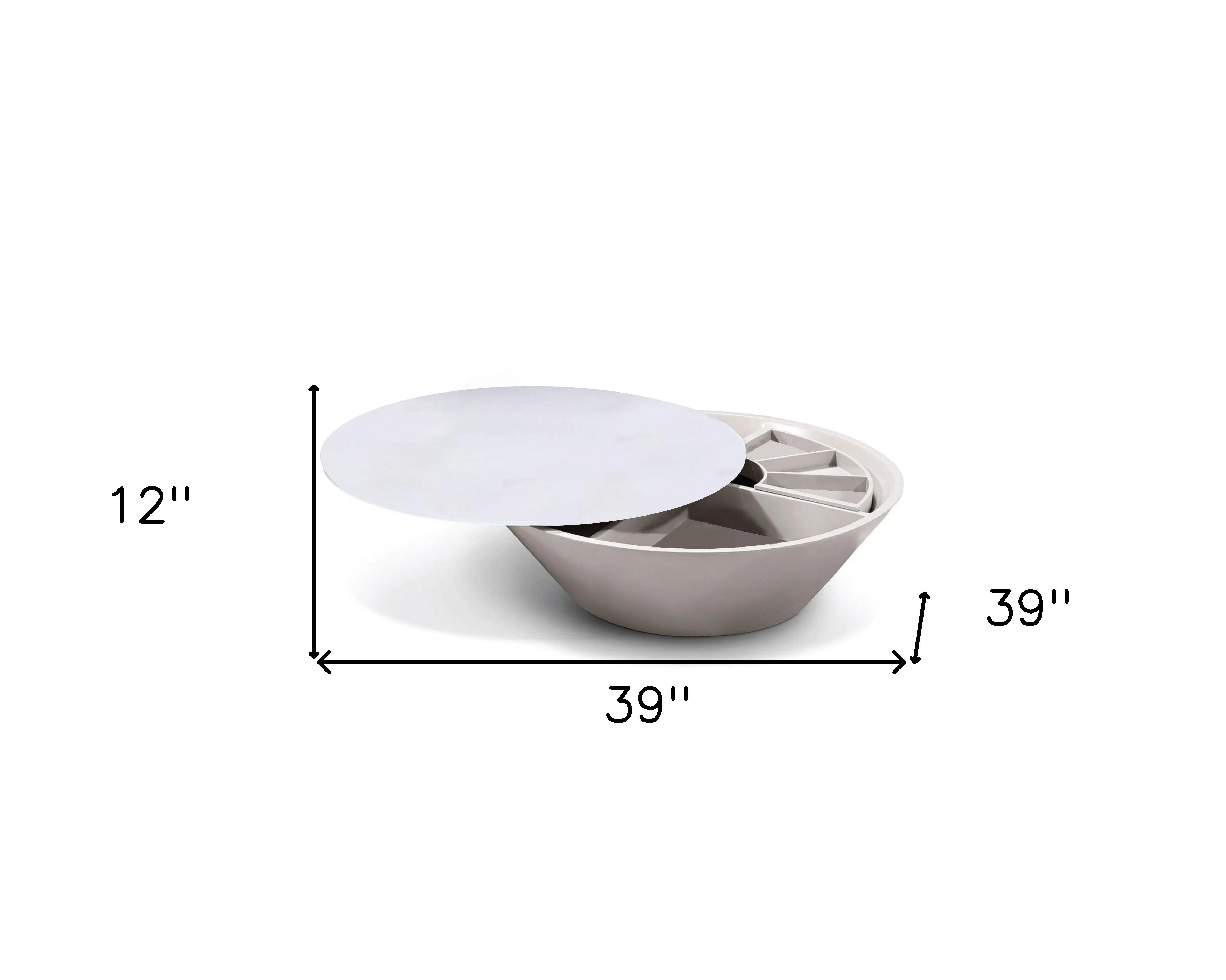 12" Grey Glass Coffee Table With A Swivel Compartment