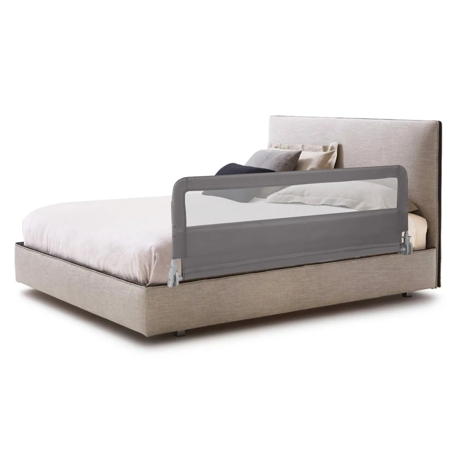 150CM Foldable Baby Bed Rail Guard with Washable Cover and Safety Strap-Grey