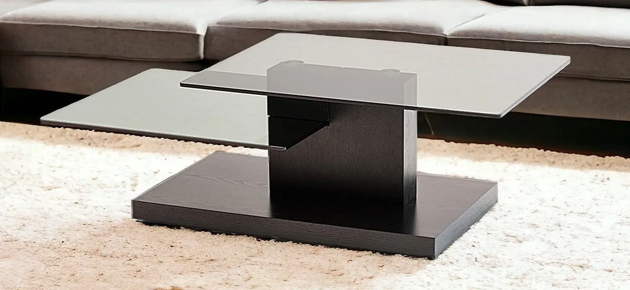 15" Black Oak Mdf And Glass Coffee Table