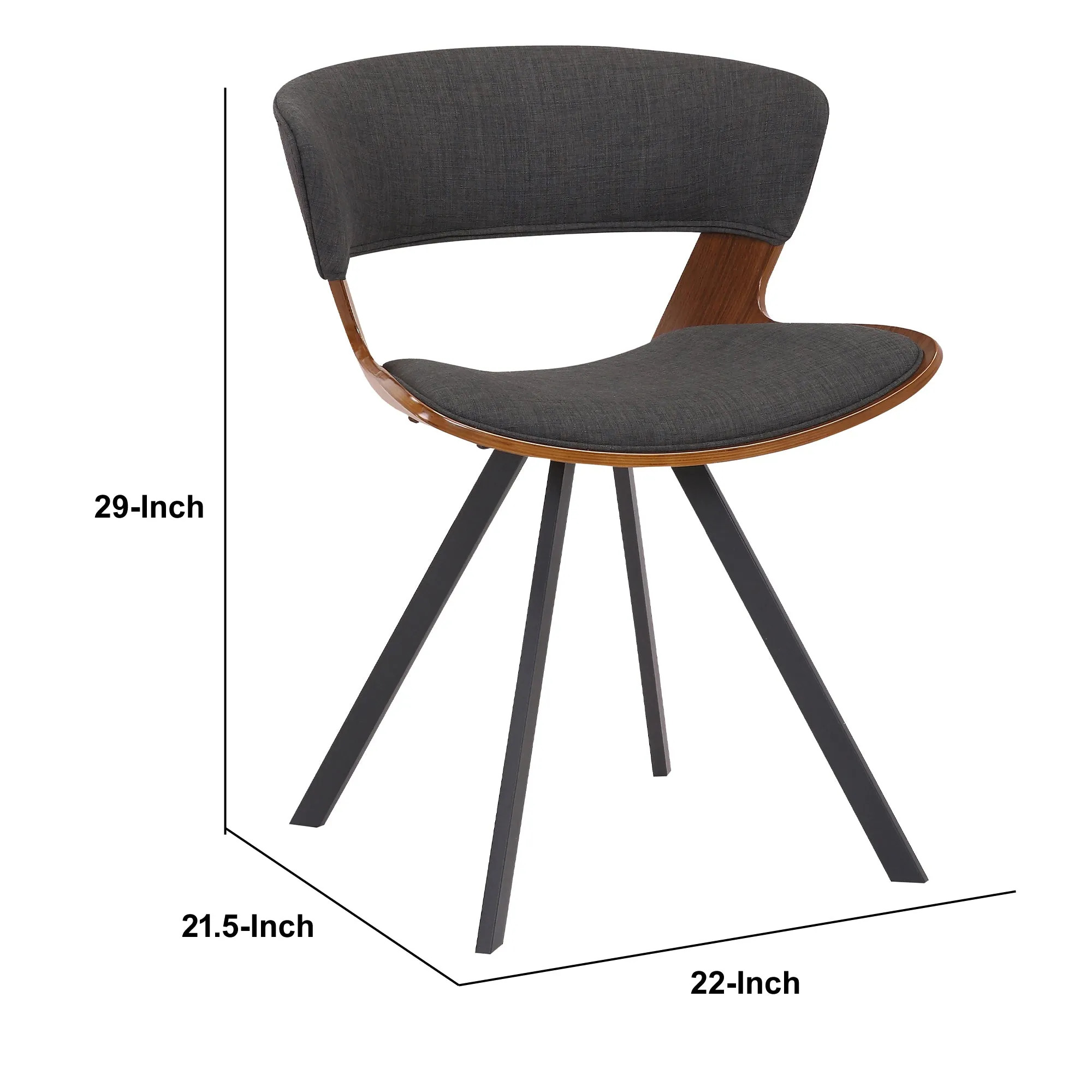 18 Inches Curved Padded Dining Chair With Angled Legs Brown And Black By Benzara