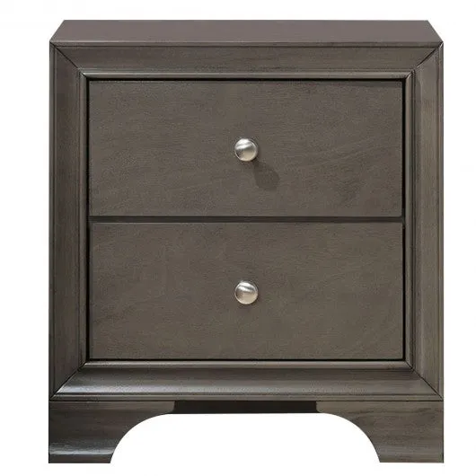 2 Drawer Storage Sofa Side Nightstand with USB Port-Gray