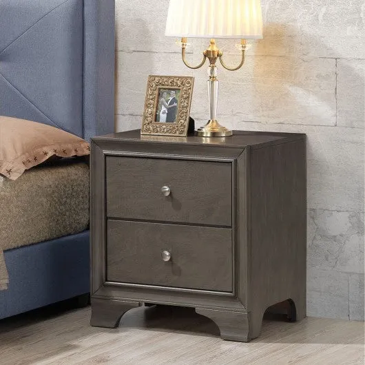 2 Drawer Storage Sofa Side Nightstand with USB Port-Gray