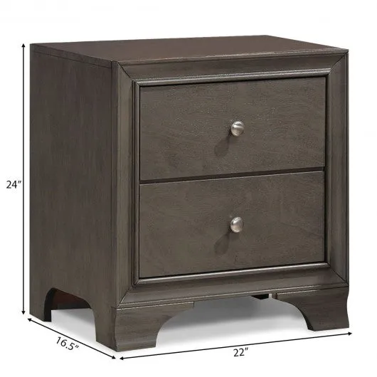 2 Drawer Storage Sofa Side Nightstand with USB Port-Gray