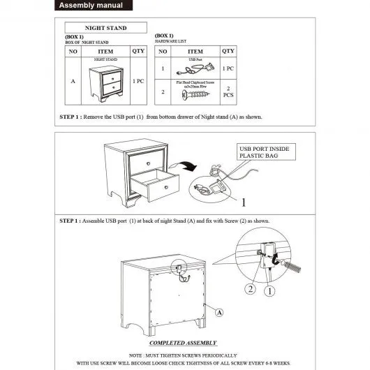 2 Drawer Storage Sofa Side Nightstand with USB Port-Gray