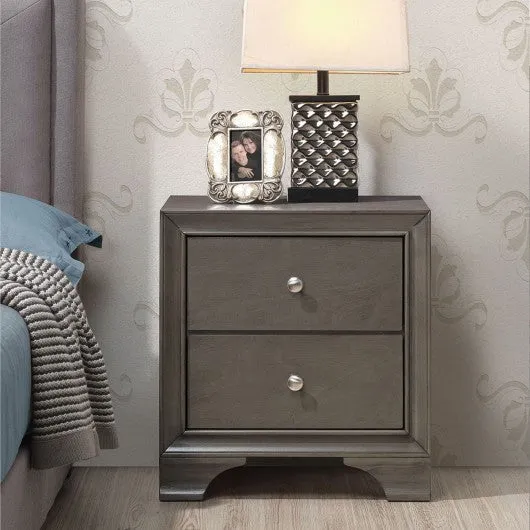 2 Drawer Storage Sofa Side Nightstand with USB Port-Gray