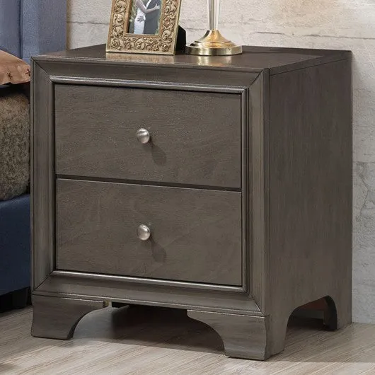 2 Drawer Storage Sofa Side Nightstand with USB Port-Gray