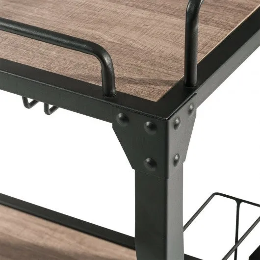 2 Tier Wood Kitchen Island Rolling Bar Serving Cart