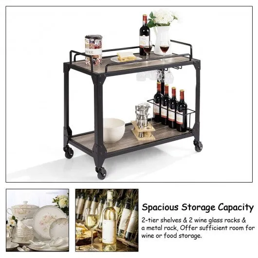 2 Tier Wood Kitchen Island Rolling Bar Serving Cart
