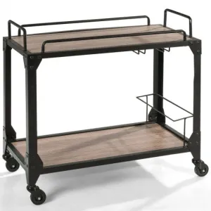2 Tier Wood Kitchen Island Rolling Bar Serving Cart