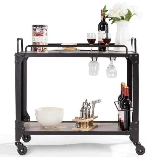 2 Tier Wood Kitchen Island Rolling Bar Serving Cart