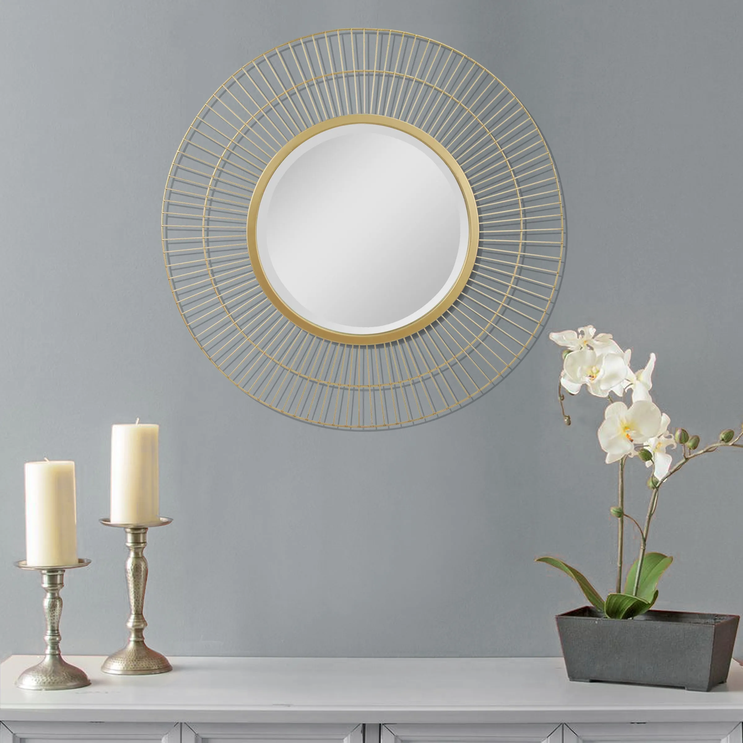 24" Decorative Modern Round Metal Wire Wall Mirror (WS)