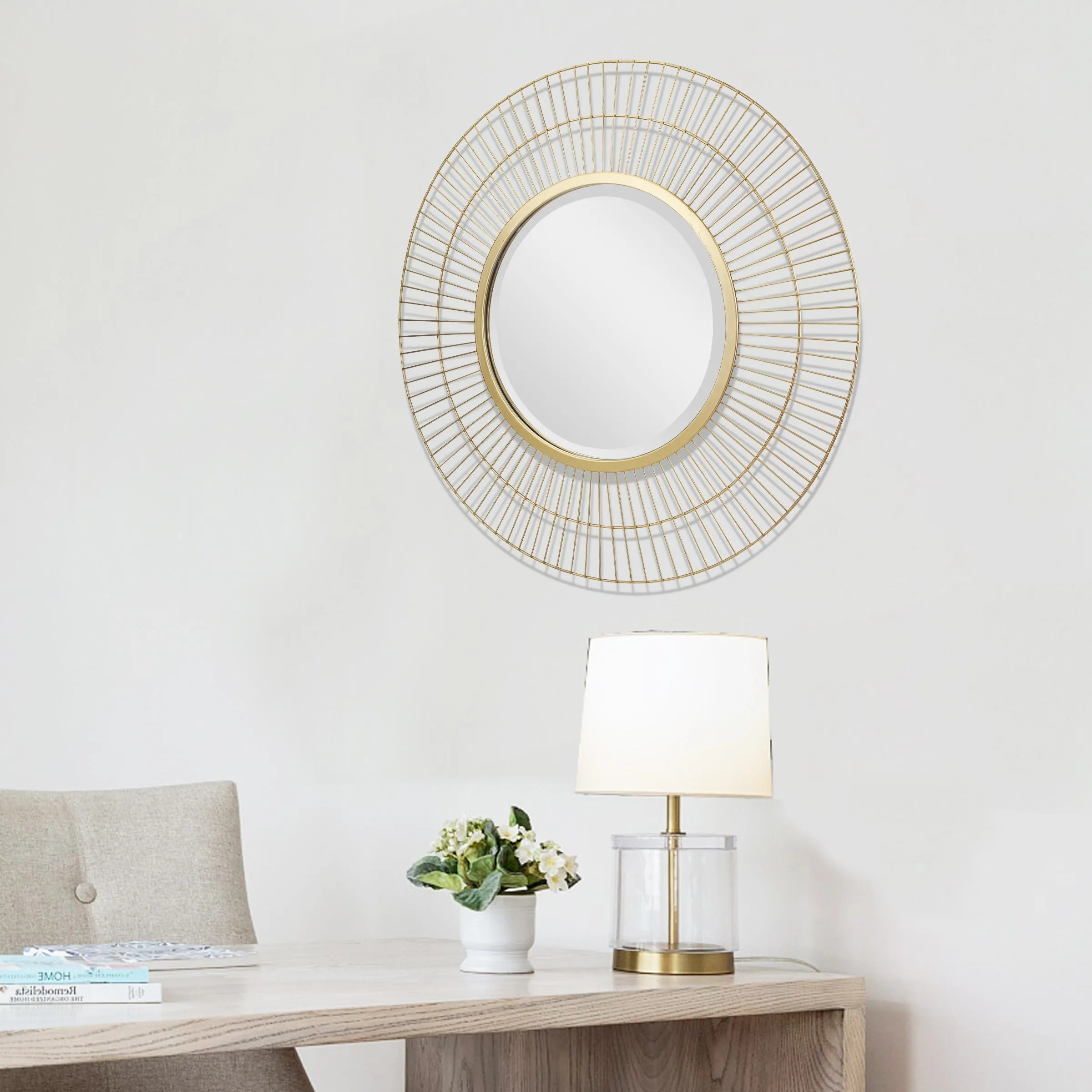 24" Decorative Modern Round Metal Wire Wall Mirror (WS)
