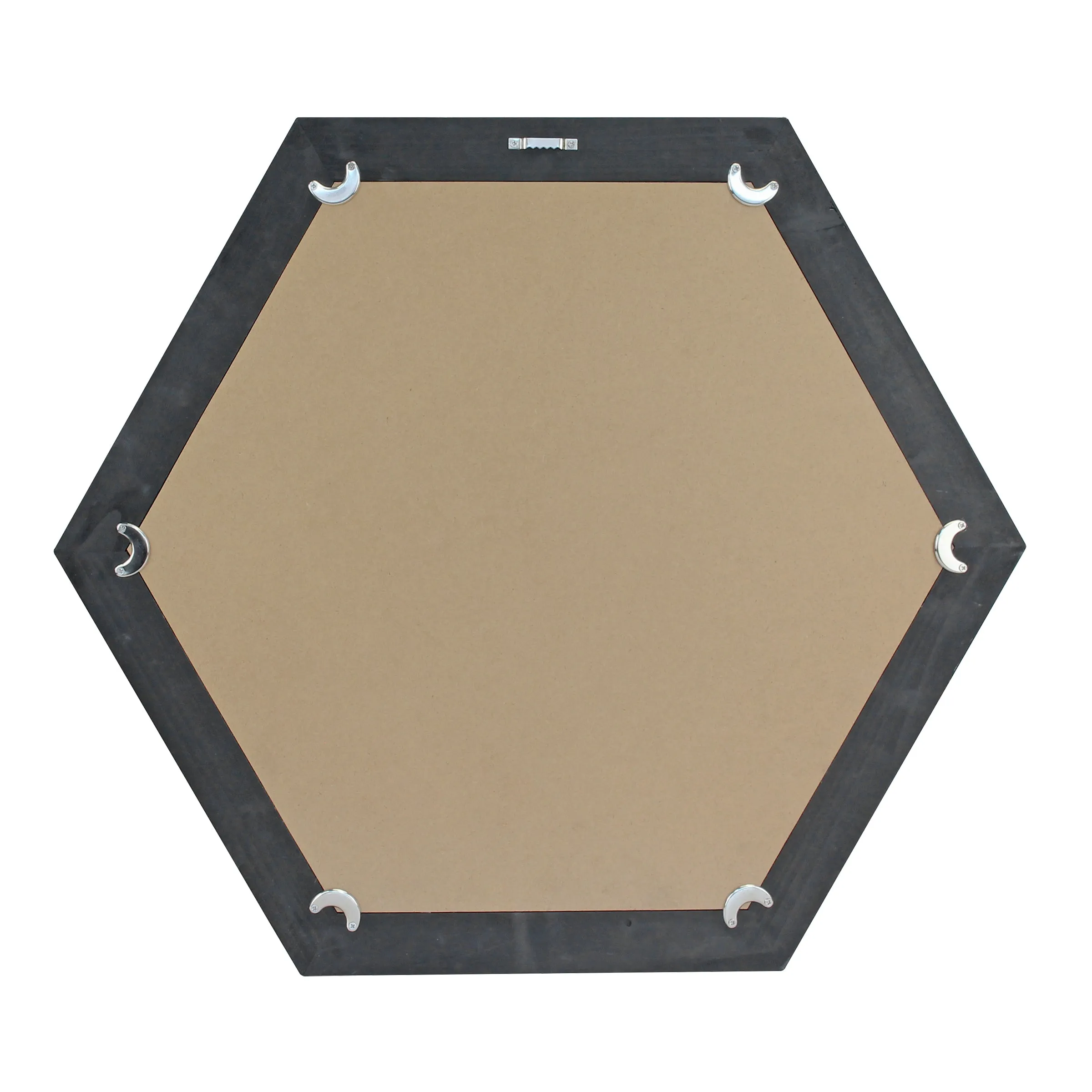 24" Hexagon Hanging Wall Mirror with Black Painted Wood Frame