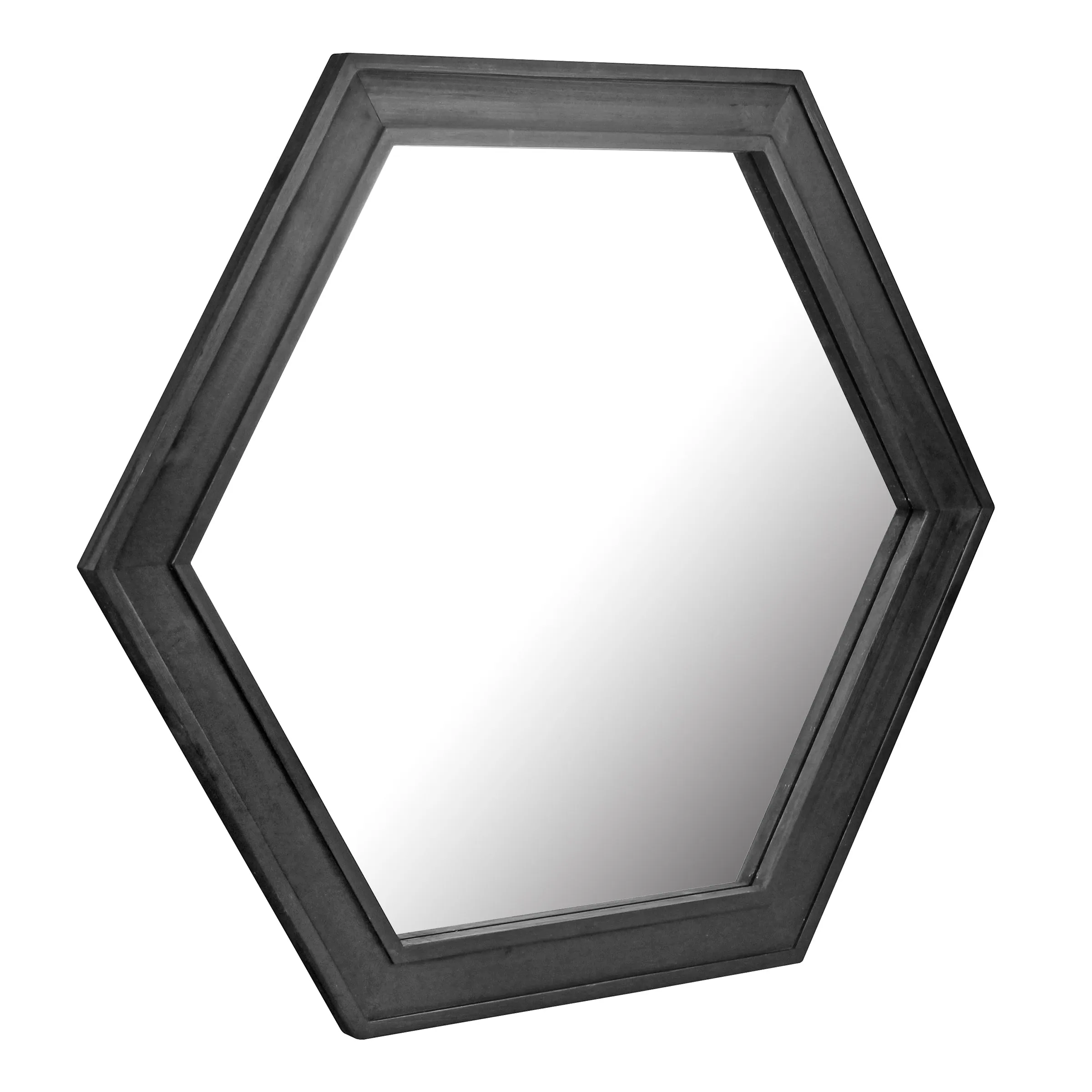 24" Hexagon Hanging Wall Mirror with Black Painted Wood Frame