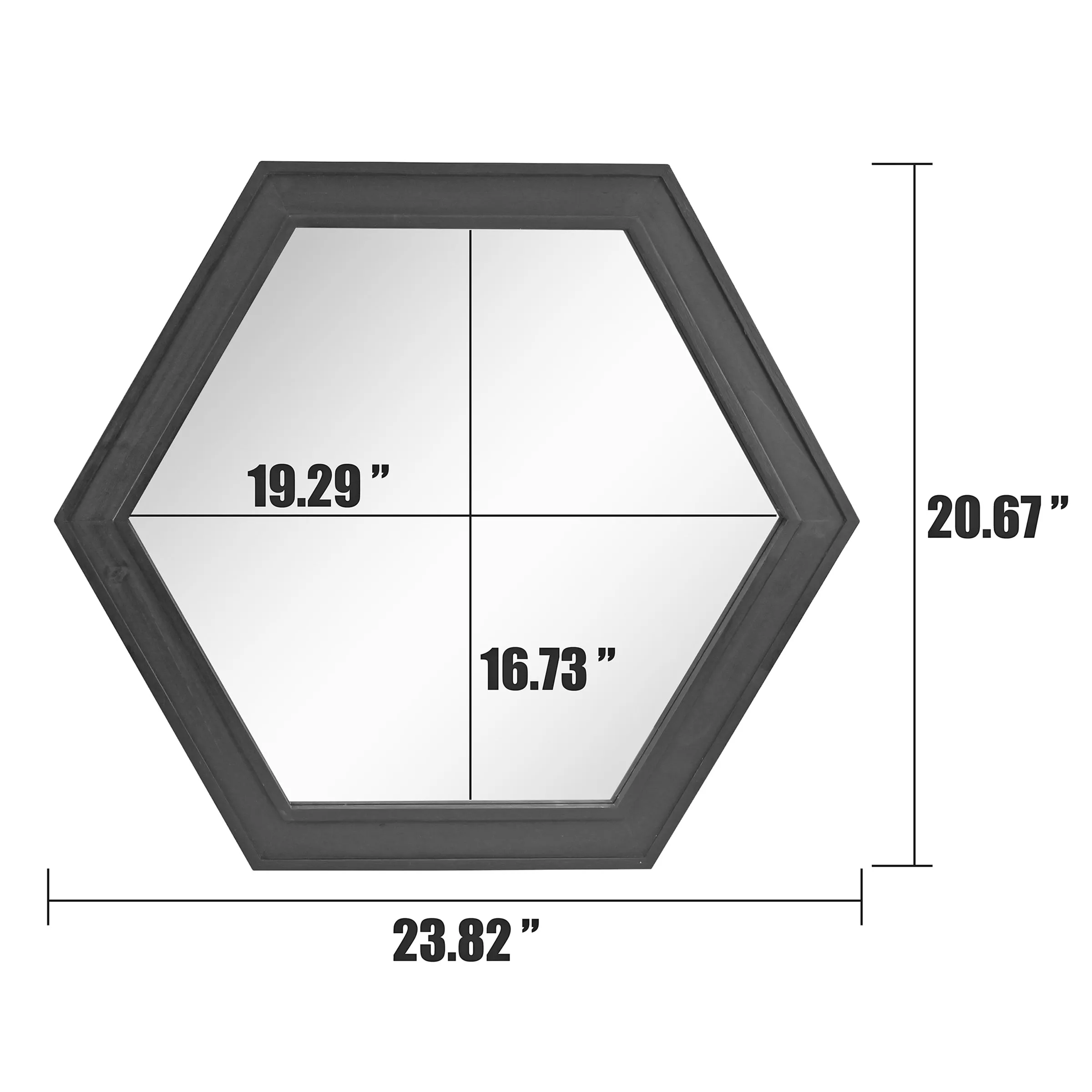 24" Hexagon Hanging Wall Mirror with Black Painted Wood Frame