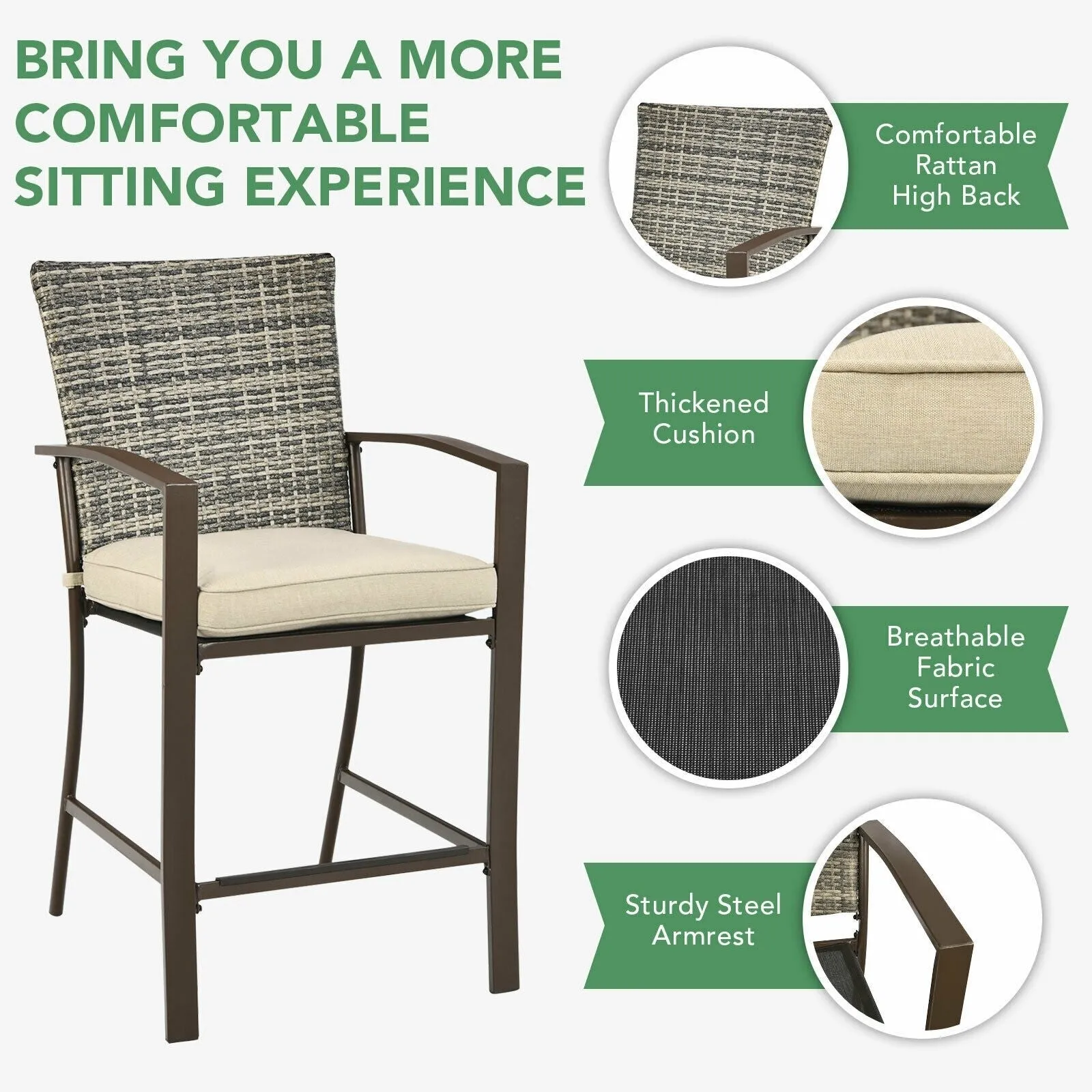 3pc Rattan Bar Furniture Set - Brown
