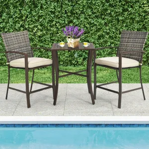 3pc Rattan Bar Furniture Set - Brown