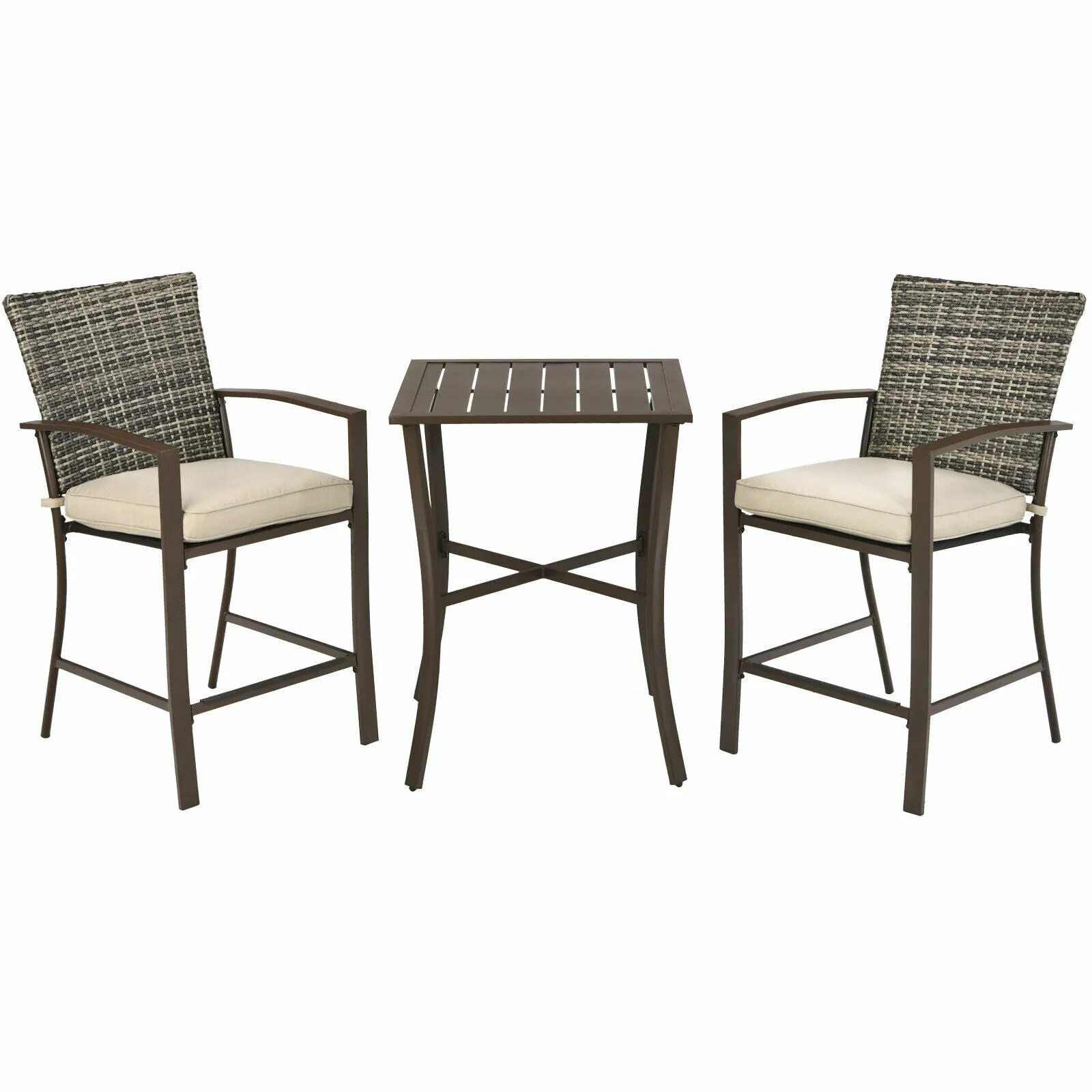 3pc Rattan Bar Furniture Set - Brown