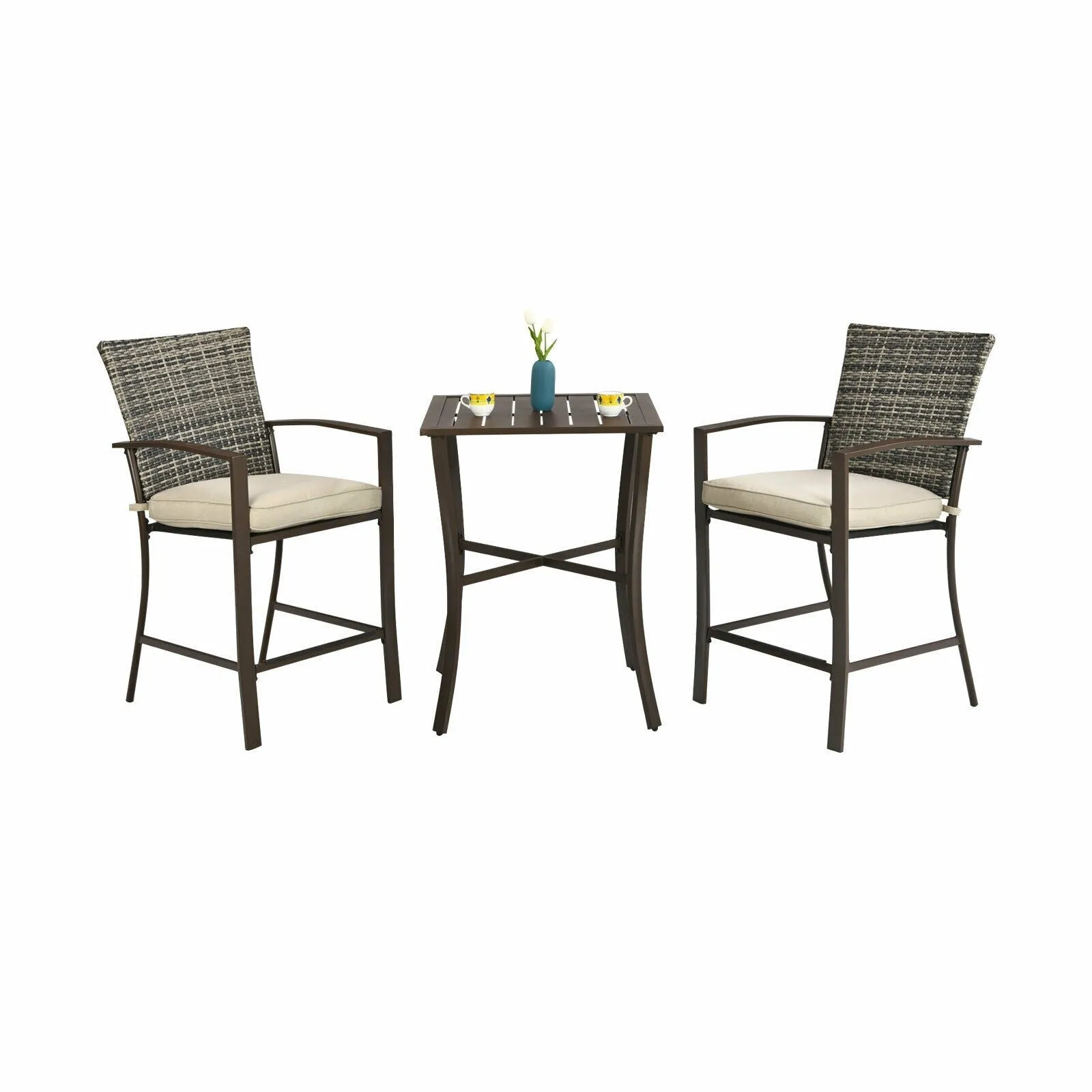 3pc Rattan Bar Furniture Set - Brown