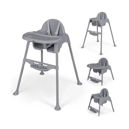 4 in 1 Convertible Kids Dining High Chair With Adjustable Removable Tray and Footrest-Gray