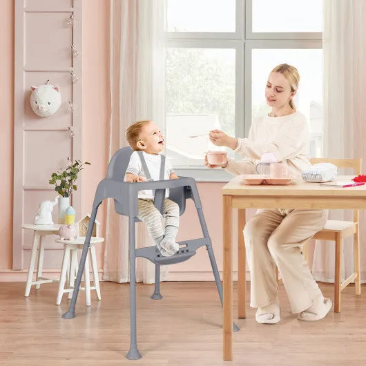 4 in 1 Convertible Kids Dining High Chair With Adjustable Removable Tray and Footrest-Gray
