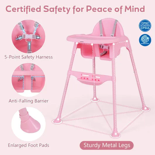 4 in 1 Convertible Kids Dining High Chair With Adjustable Removable Tray and Footrest-Pink