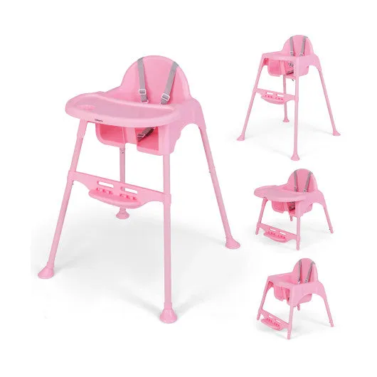 4 in 1 Convertible Kids Dining High Chair With Adjustable Removable Tray and Footrest-Pink
