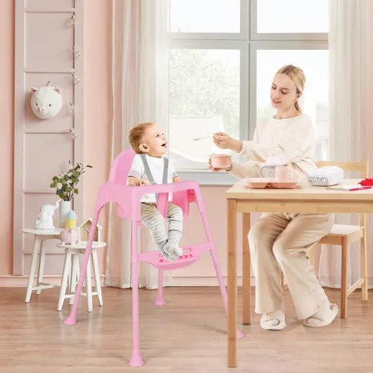 4 in 1 Convertible Kids Dining High Chair With Adjustable Removable Tray and Footrest-Pink