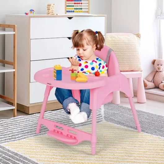 4 in 1 Convertible Kids Dining High Chair With Adjustable Removable Tray and Footrest-Pink