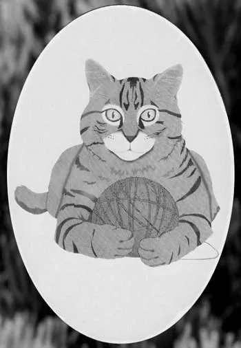 4" x 6" Oval Cat with Yarn Etched Glass Decal | (Static Cling)