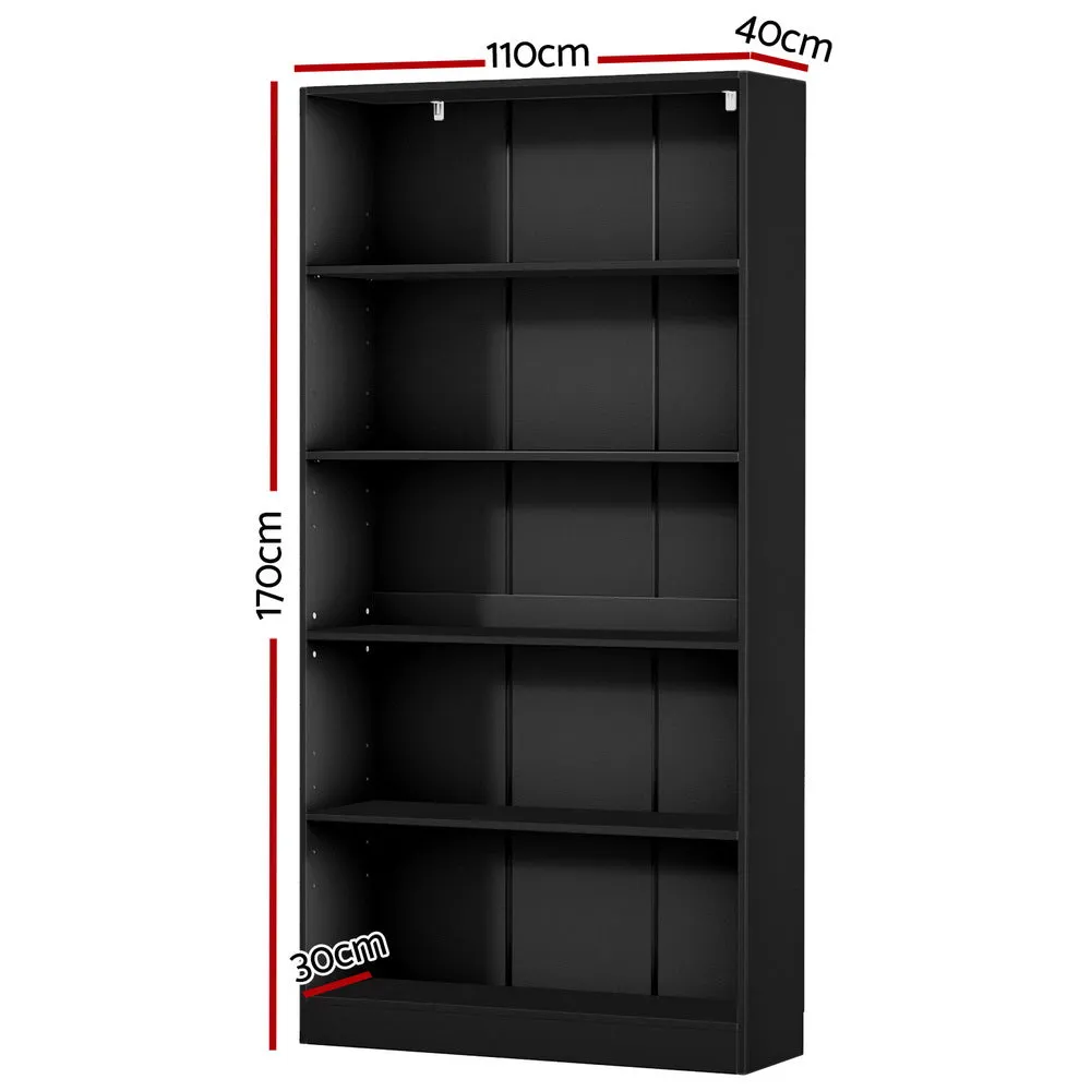 5-Tier Adjustable Bookshelf, Anti-Tip Kit, Black - Artiss