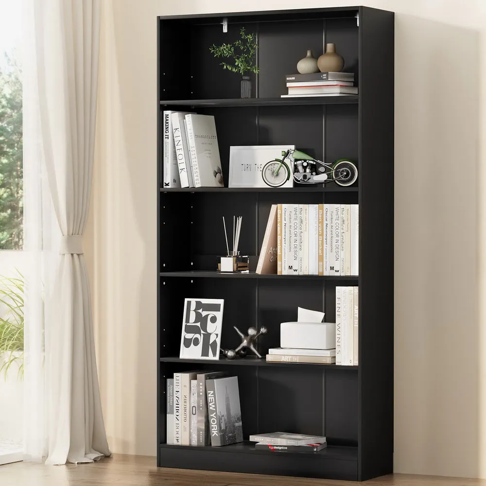5-Tier Adjustable Bookshelf, Anti-Tip Kit, Black - Artiss