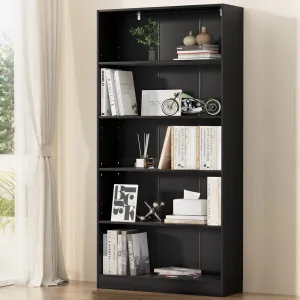 5-Tier Adjustable Bookshelf, Anti-Tip Kit, Black - Artiss
