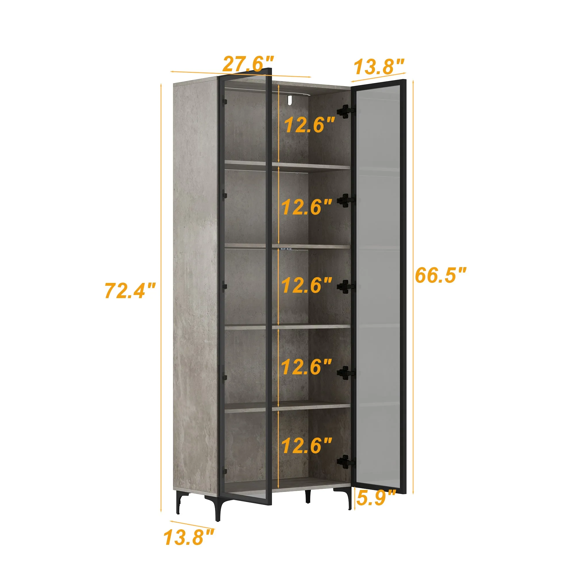 5 Tier Glass Display Cabinet with Light, Storage Curio Cabinet with Pop-up Glass Doors