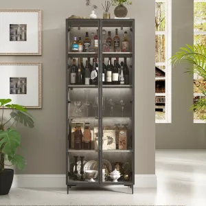 5 Tier Glass Display Cabinet with Light, Storage Curio Cabinet with Pop-up Glass Doors