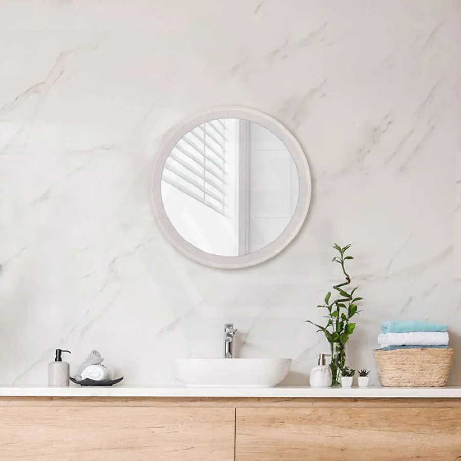 500mm Bathroom Mirror Concrete Framed White Sandstone Round Wall Mounted