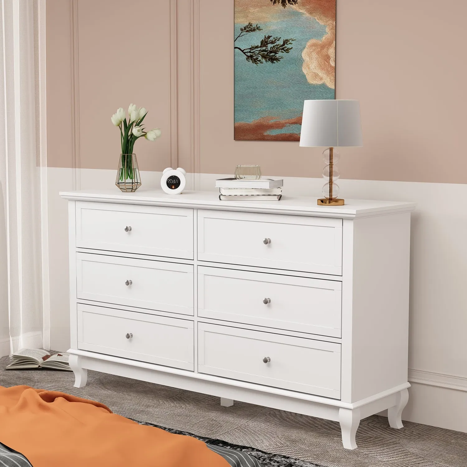 6-Drawer Dresser for Bedroom Display Wood Storage Chest of 6 Drawers Cabinet