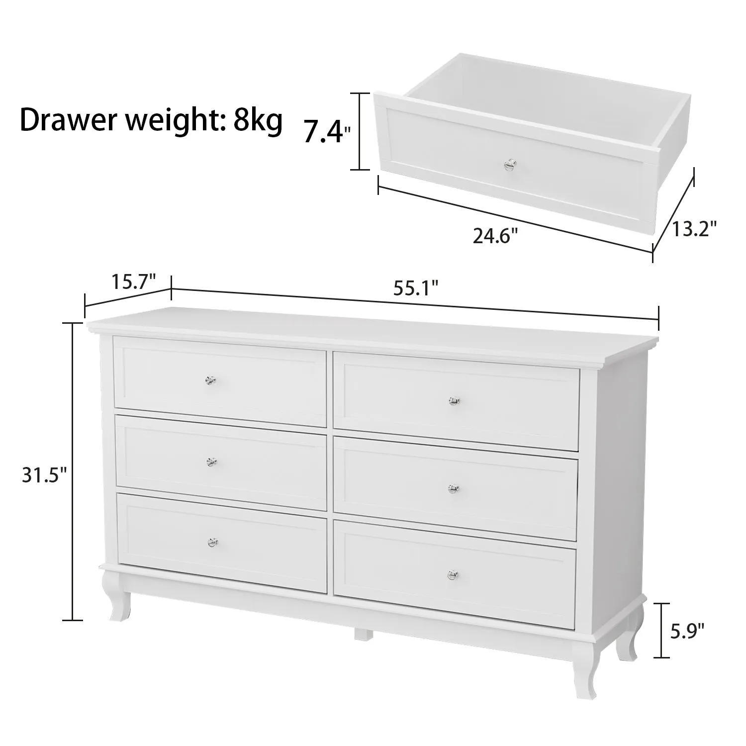 6-Drawer Dresser for Bedroom Display Wood Storage Chest of 6 Drawers Cabinet