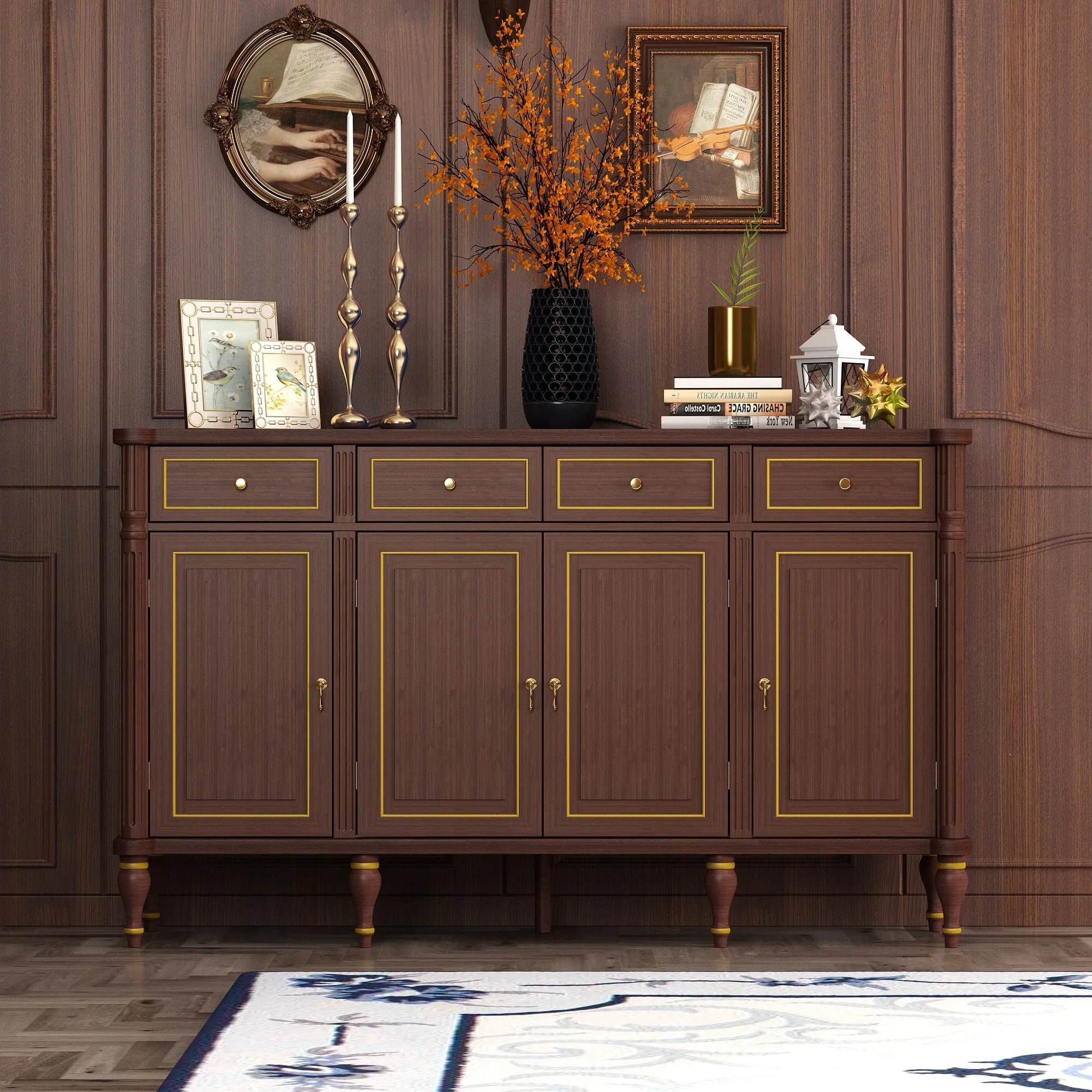 63"W Buffet with Storage Cabinet Drawer Sideboard Dark Brown End Table