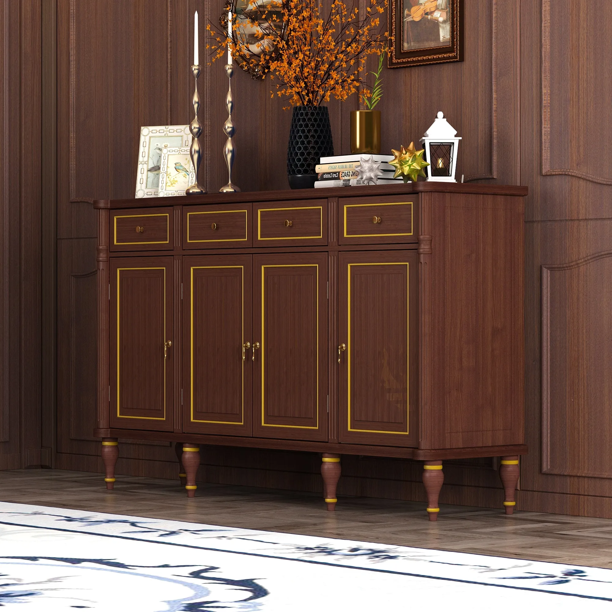 63"W Buffet with Storage Cabinet Drawer Sideboard Dark Brown End Table