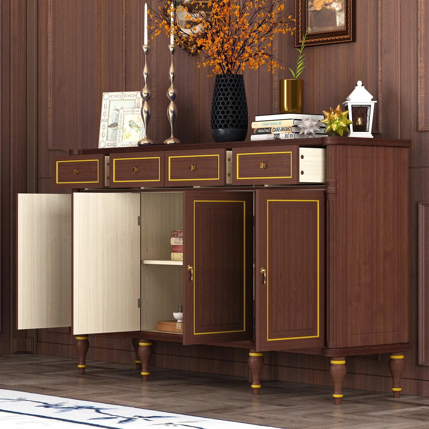 63"W Buffet with Storage Cabinet Drawer Sideboard Dark Brown End Table
