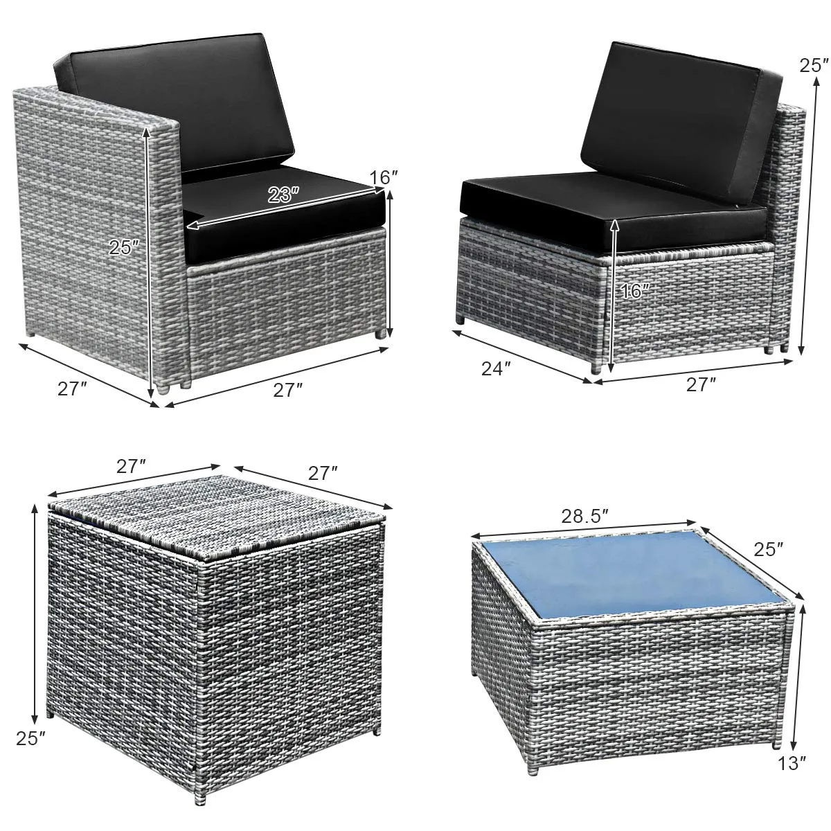 8 PCS Outdoor Patio Furniture Set, Rattan Wicker Sofa Set