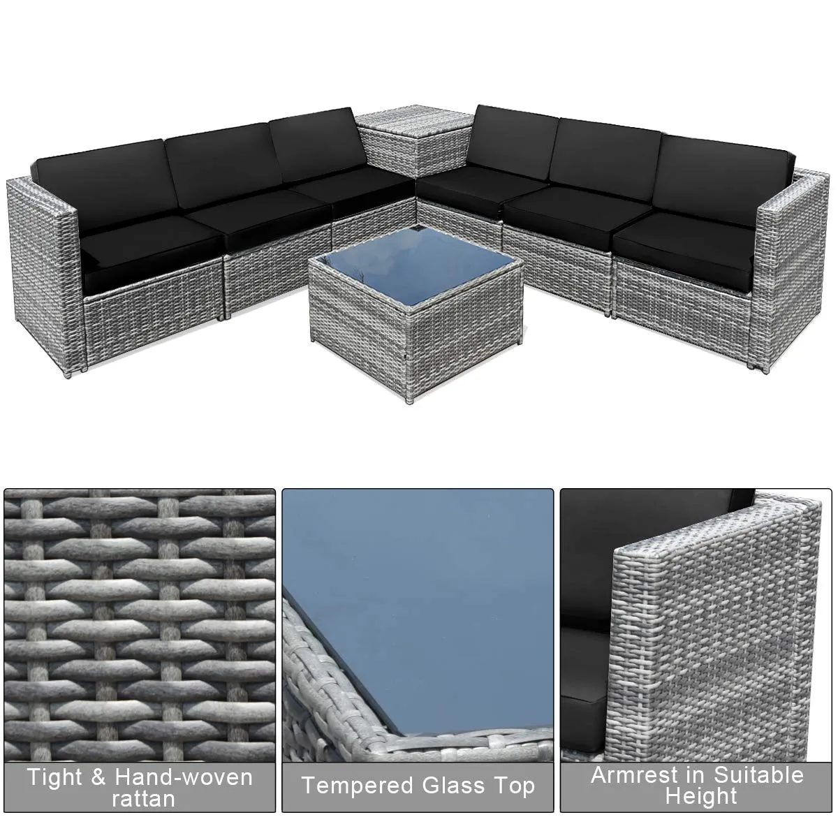 8 PCS Outdoor Patio Furniture Set, Rattan Wicker Sofa Set