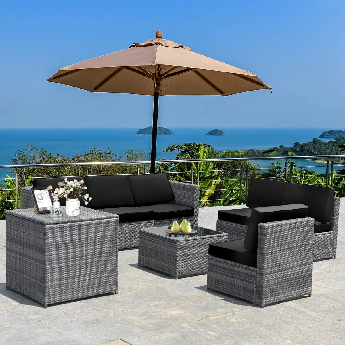 8 PCS Outdoor Patio Furniture Set, Rattan Wicker Sofa Set
