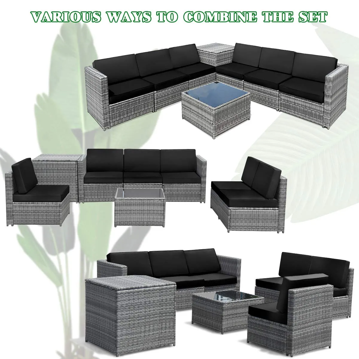 8 PCS Outdoor Patio Furniture Set, Rattan Wicker Sofa Set