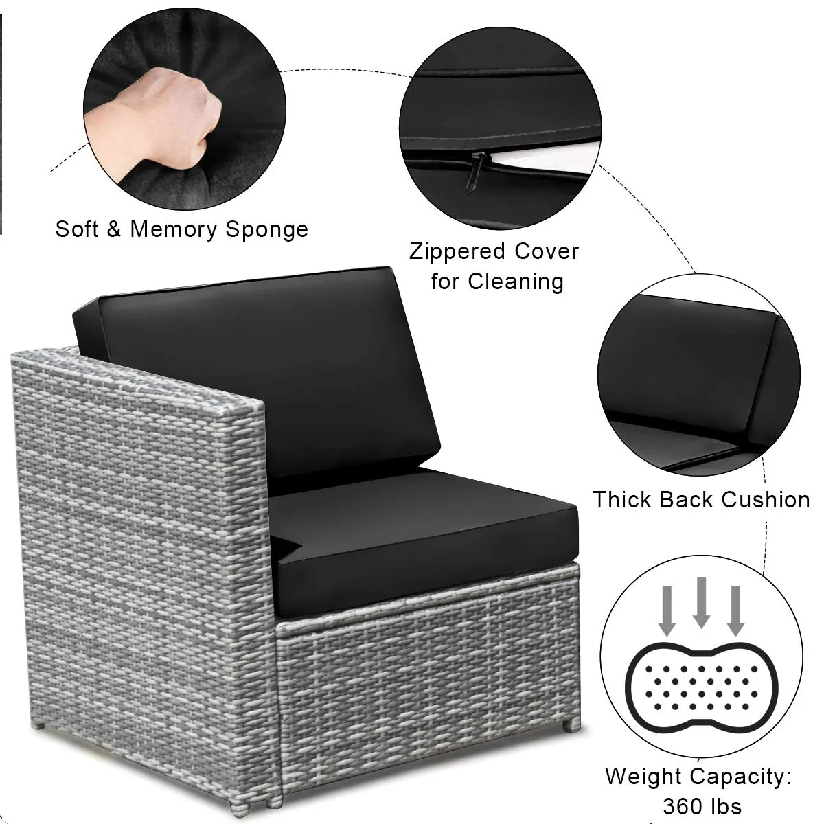 8 PCS Outdoor Patio Furniture Set, Rattan Wicker Sofa Set