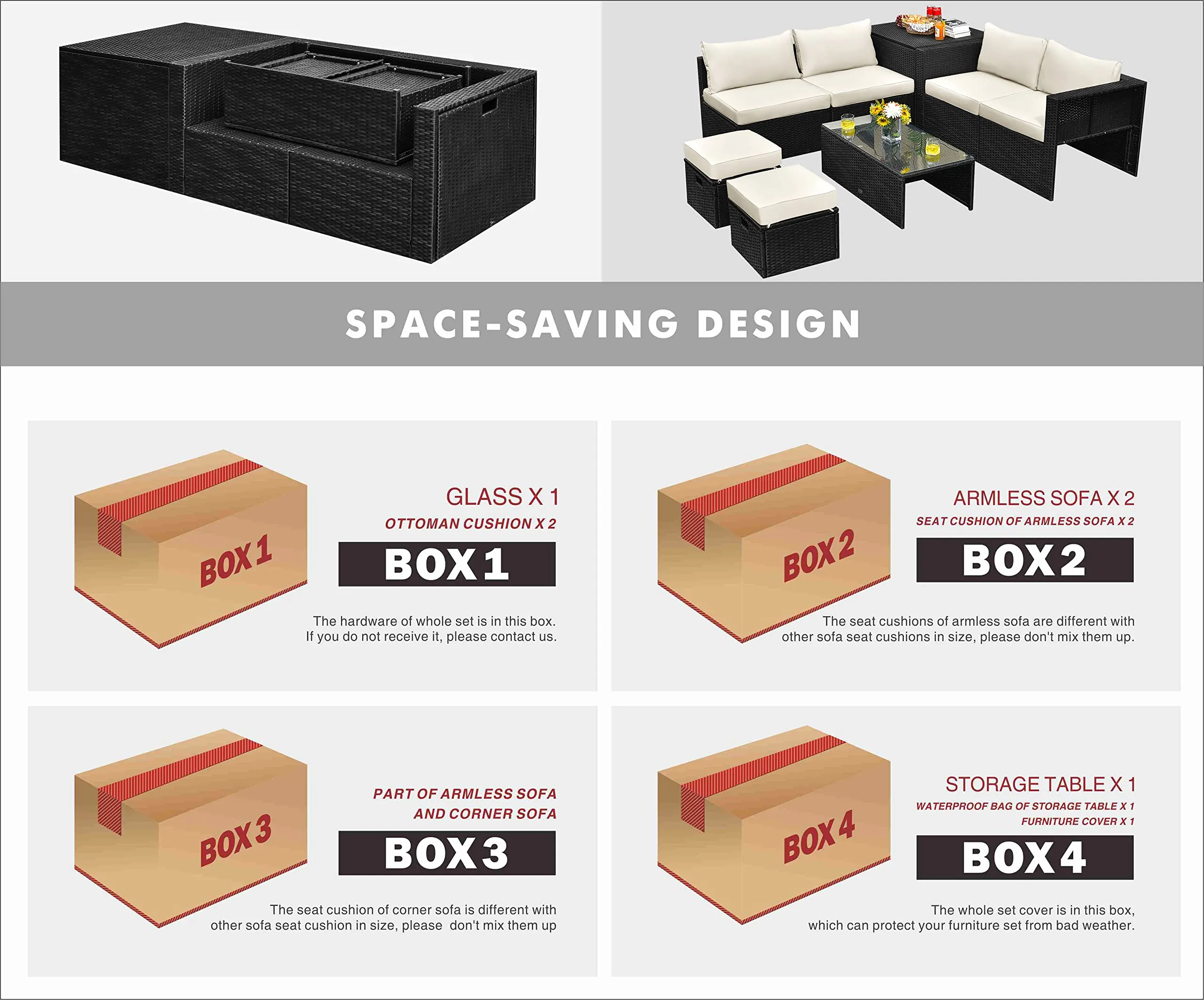 8-Piece Patio Furniture Set with Cover, 2 Ottomans, 2 Armless Sofas & Corner Sofas