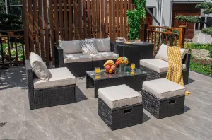 8-Piece Patio Furniture Set with Cover, 2 Ottomans, 2 Armless Sofas & Corner Sofas