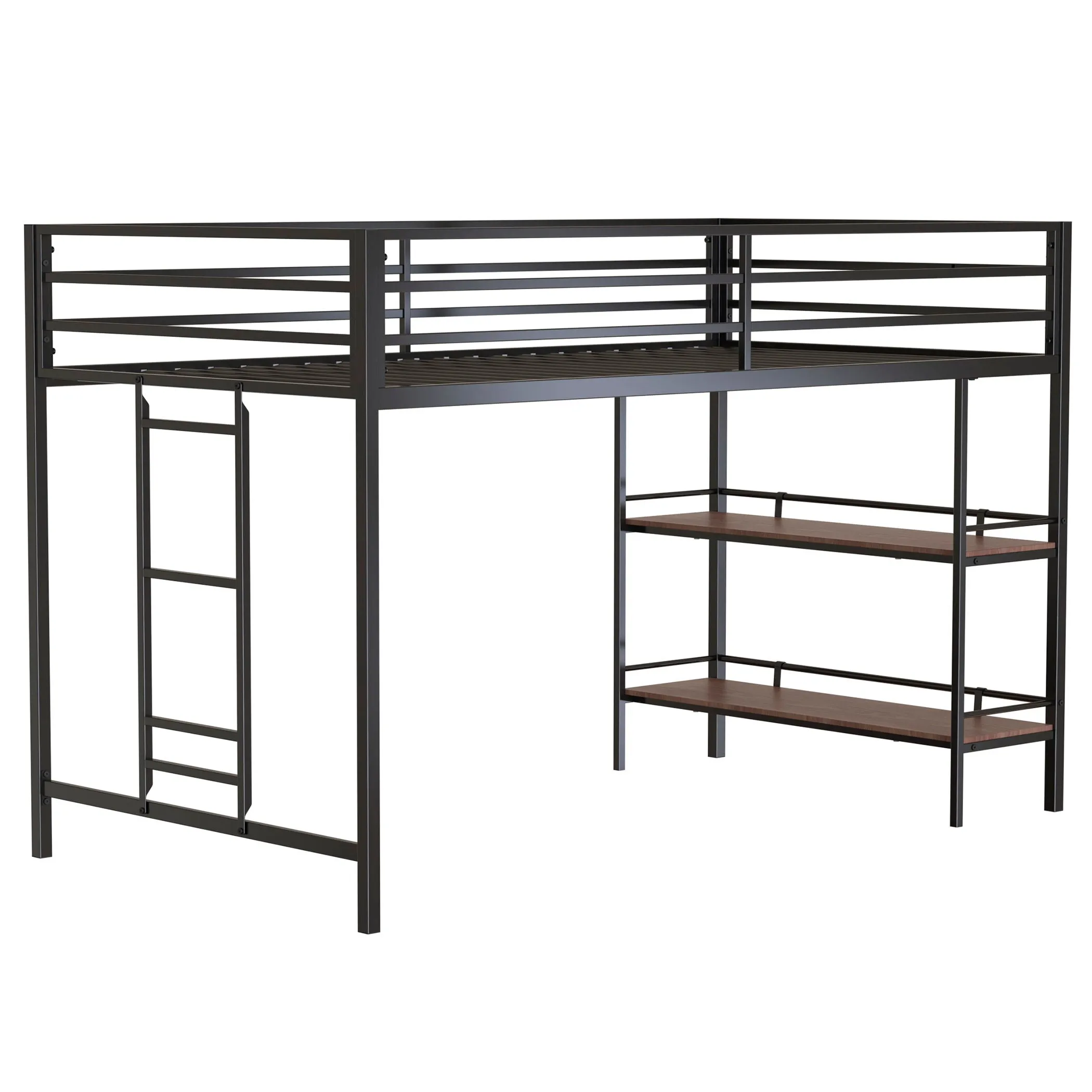 Adam - Junior Twin Loft Bunk Bed With Cinnamon Wood Shelf - Black by Couch.com